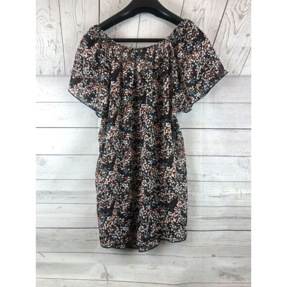 Casual Land‎ Top Women 3x brown floral cap sleeve ruffles/ribbon accents sheer - Picture 2 of 4